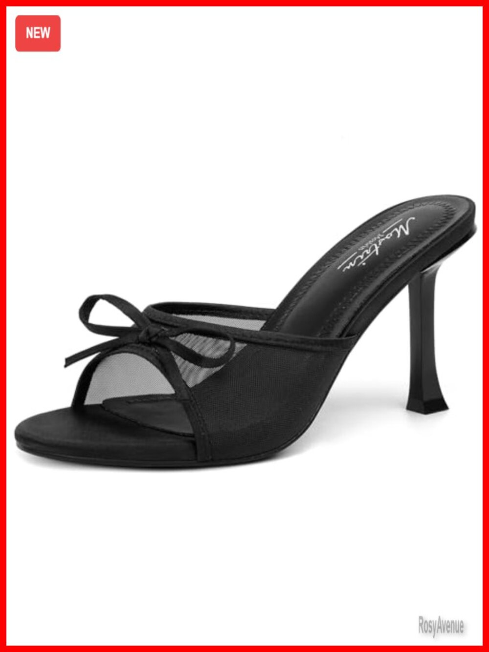 Kitten Heels for Women Round Toe Bow Backless Slip on Stiletto Mules Sandals